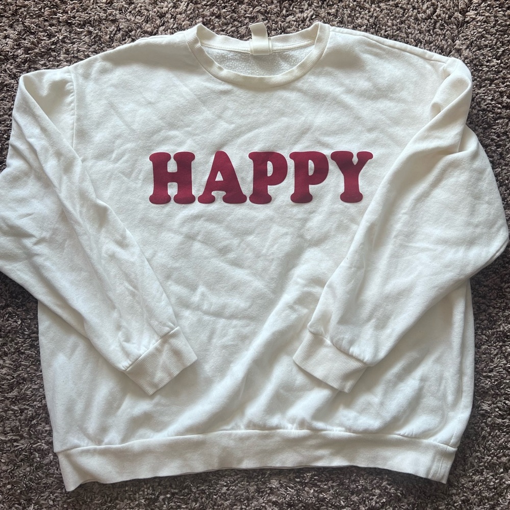 White and red ‘happy’ sweatshirt